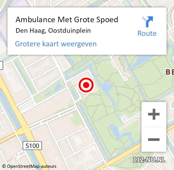 Locatie op kaart van de 112 melding: Ambulance Met Grote Spoed Naar Den Haag, Oostduinplein op 20 mei 2024 11:41