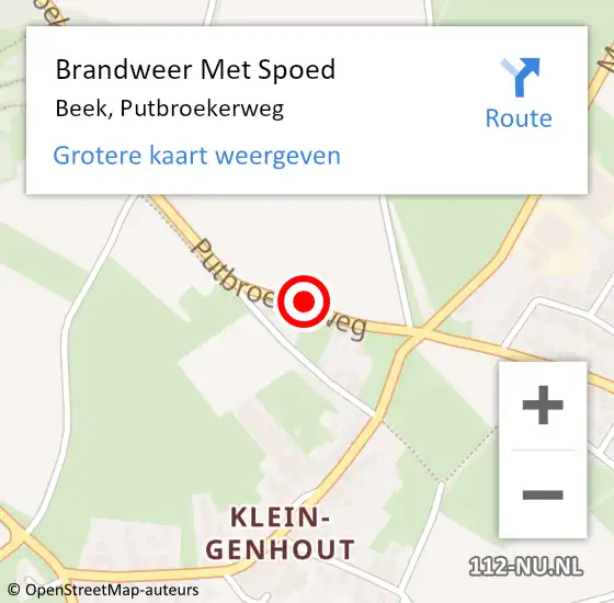 Locatie op kaart van de 112 melding: Brandweer Met Spoed Naar Beek, Putbroekerweg op 20 mei 2024 11:41