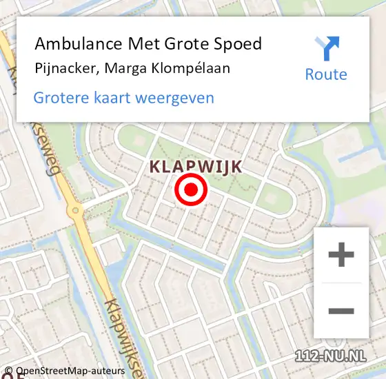 Locatie op kaart van de 112 melding: Ambulance Met Grote Spoed Naar Pijnacker, Marga Klompélaan op 20 mei 2024 11:43