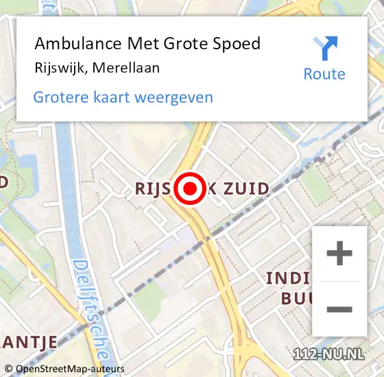 Locatie op kaart van de 112 melding: Ambulance Met Grote Spoed Naar Rijswijk, Merellaan op 20 mei 2024 11:50