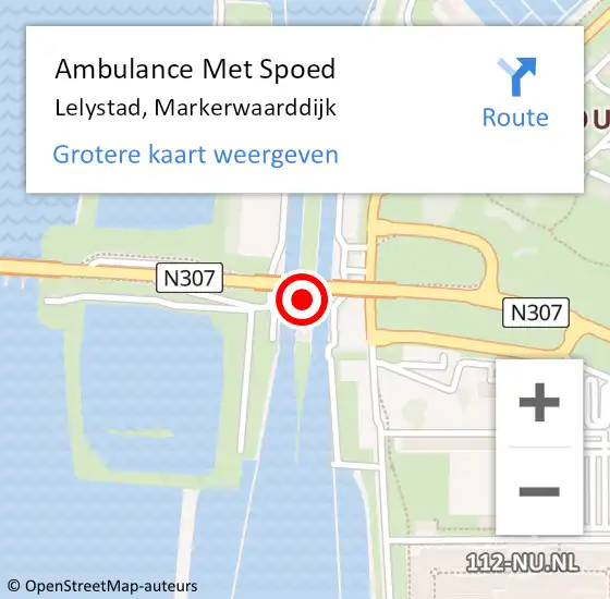 Locatie op kaart van de 112 melding: Ambulance Met Spoed Naar Lelystad, Markerwaarddijk op 20 mei 2024 11:56