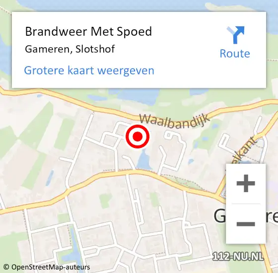 Locatie op kaart van de 112 melding: Brandweer Met Spoed Naar Gameren, Slotshof op 20 mei 2024 12:03