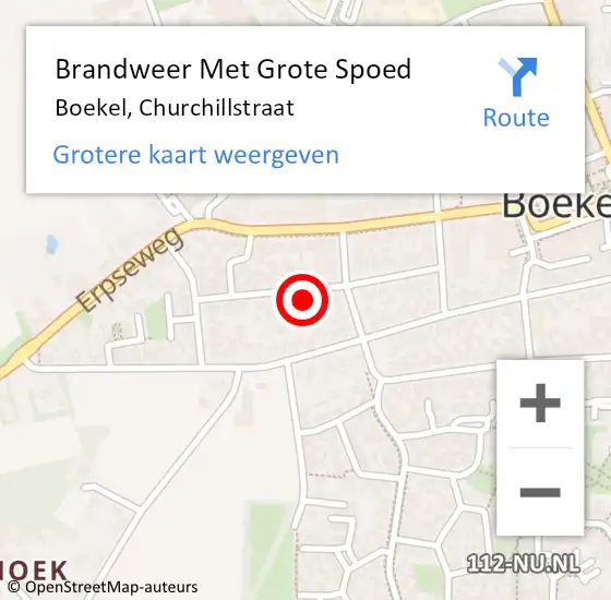 Locatie op kaart van de 112 melding: Brandweer Met Grote Spoed Naar Boekel, Churchillstraat op 20 mei 2024 12:06