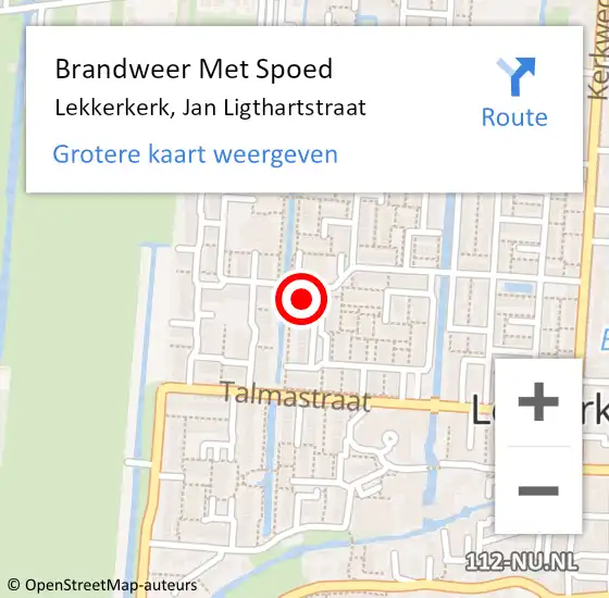 Locatie op kaart van de 112 melding: Brandweer Met Spoed Naar Lekkerkerk, Jan Ligthartstraat op 20 mei 2024 12:17
