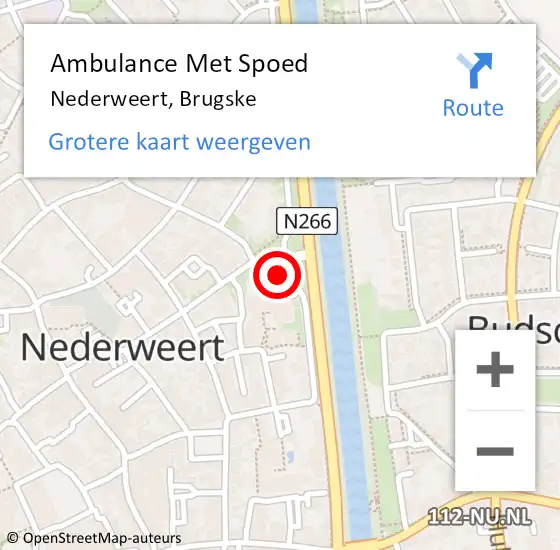 Locatie op kaart van de 112 melding: Ambulance Met Spoed Naar Nederweert, Brugske op 20 mei 2024 12:35