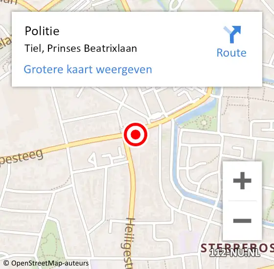 Locatie op kaart van de 112 melding: Politie Tiel, Prinses Beatrixlaan op 20 mei 2024 12:37