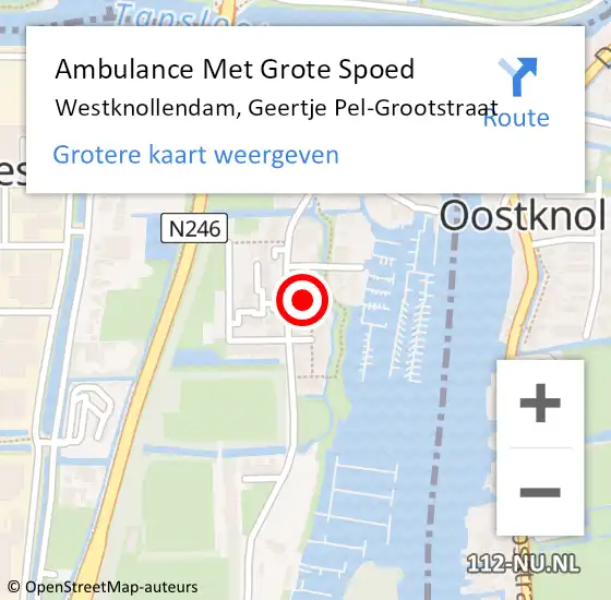 Locatie op kaart van de 112 melding: Ambulance Met Grote Spoed Naar Westknollendam, Geertje Pel-Grootstraat op 20 mei 2024 12:41