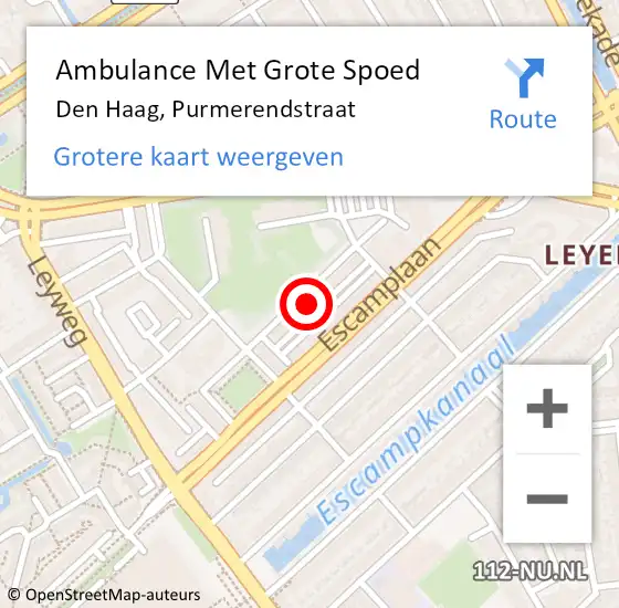 Locatie op kaart van de 112 melding: Ambulance Met Grote Spoed Naar Den Haag, Purmerendstraat op 20 mei 2024 12:43