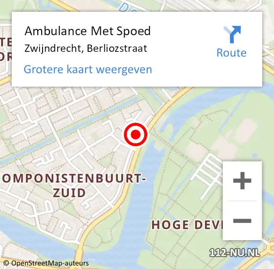 Locatie op kaart van de 112 melding: Ambulance Met Spoed Naar Zwijndrecht, Berliozstraat op 20 mei 2024 12:46
