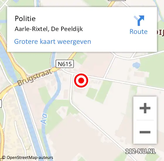 Locatie op kaart van de 112 melding: Politie Aarle-Rixtel, De Peeldijk op 20 mei 2024 12:47