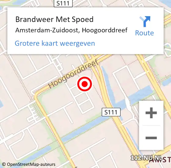 Locatie op kaart van de 112 melding: Brandweer Met Spoed Naar Amsterdam, Hoogoorddreef op 20 mei 2024 13:04
