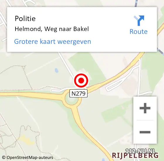 Locatie op kaart van de 112 melding: Politie Helmond, Weg naar Bakel op 20 mei 2024 13:05