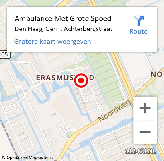 Locatie op kaart van de 112 melding: Ambulance Met Grote Spoed Naar Den Haag, Gerrit Achterbergstraat op 20 mei 2024 13:05
