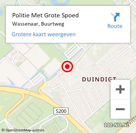 Locatie op kaart van de 112 melding: Politie Met Grote Spoed Naar Wassenaar, Buurtweg op 20 mei 2024 13:11