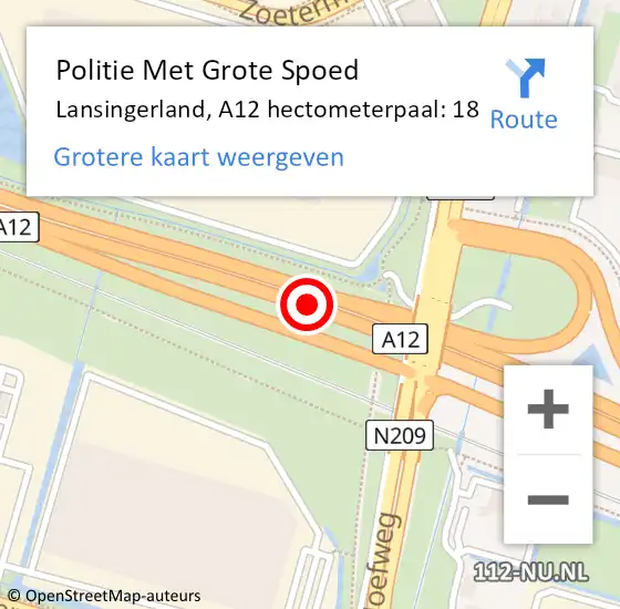 Locatie op kaart van de 112 melding: Politie Met Grote Spoed Naar Lansingerland, A12 hectometerpaal: 18 op 20 mei 2024 13:21