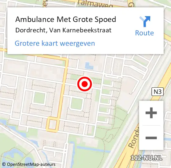 Locatie op kaart van de 112 melding: Ambulance Met Grote Spoed Naar Dordrecht, Van Karnebeekstraat op 20 mei 2024 13:21