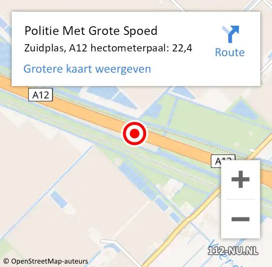 Locatie op kaart van de 112 melding: Politie Met Grote Spoed Naar Zuidplas, A12 hectometerpaal: 22,4 op 20 mei 2024 13:23