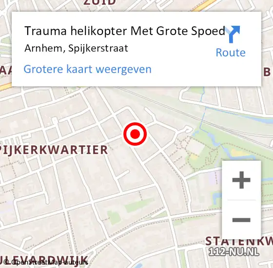 Locatie op kaart van de 112 melding: Trauma helikopter Met Grote Spoed Naar Arnhem, Spijkerstraat op 20 mei 2024 13:31