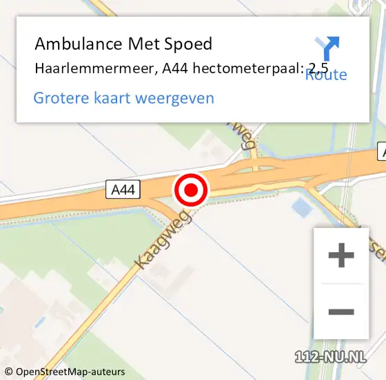 Locatie op kaart van de 112 melding: Ambulance Met Spoed Naar Haarlemmermeer, A44 hectometerpaal: 2,5 op 20 mei 2024 13:46