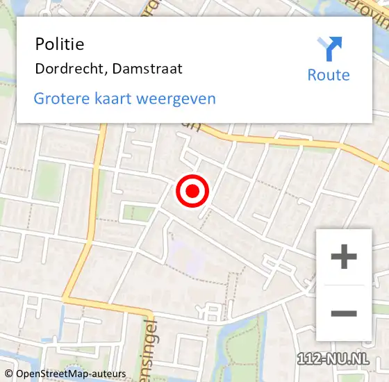 Locatie op kaart van de 112 melding: Politie Dordrecht, Damstraat op 20 mei 2024 13:54