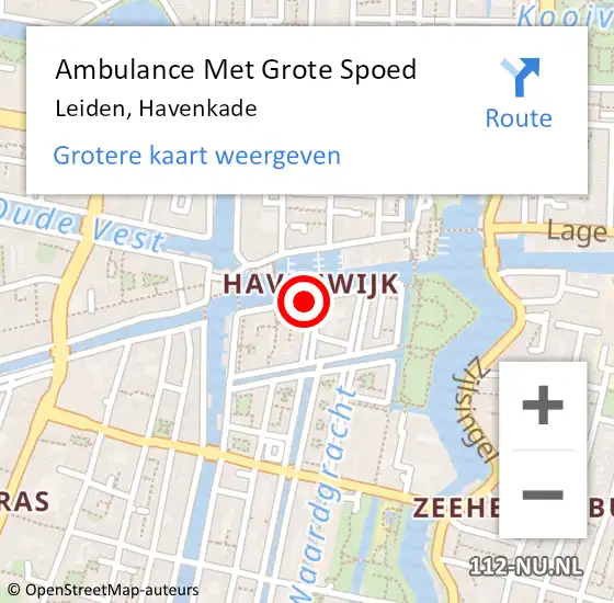Locatie op kaart van de 112 melding: Ambulance Met Grote Spoed Naar Leiden, Havenkade op 20 mei 2024 14:24