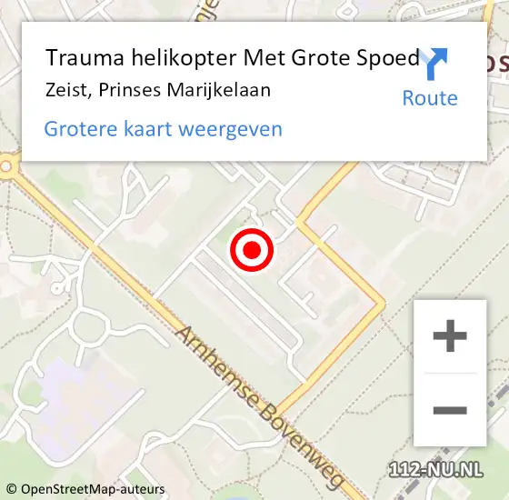 Locatie op kaart van de 112 melding: Trauma helikopter Met Grote Spoed Naar Zeist, Prinses Marijkelaan op 20 mei 2024 14:35