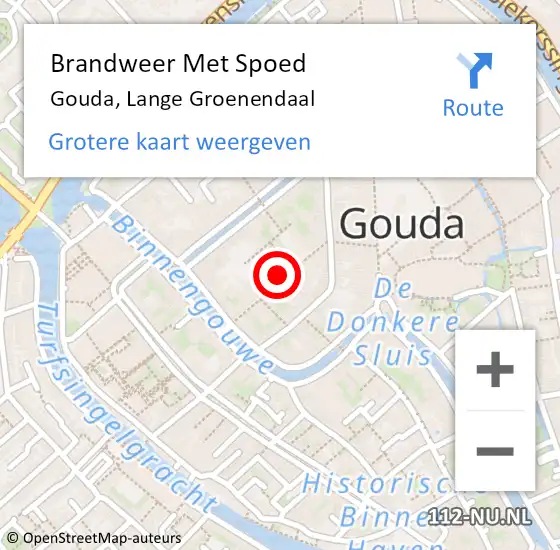 Locatie op kaart van de 112 melding: Brandweer Met Spoed Naar Gouda, Lange Groenendaal op 20 mei 2024 14:40