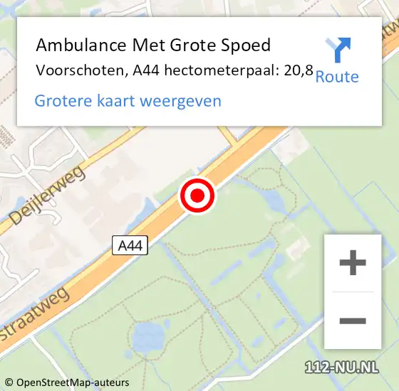 Locatie op kaart van de 112 melding: Ambulance Met Grote Spoed Naar Voorschoten, A44 hectometerpaal: 20,8 op 20 mei 2024 14:56
