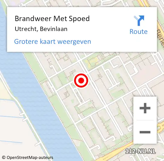 Locatie op kaart van de 112 melding: Brandweer Met Spoed Naar Utrecht, Bevinlaan op 20 mei 2024 14:59