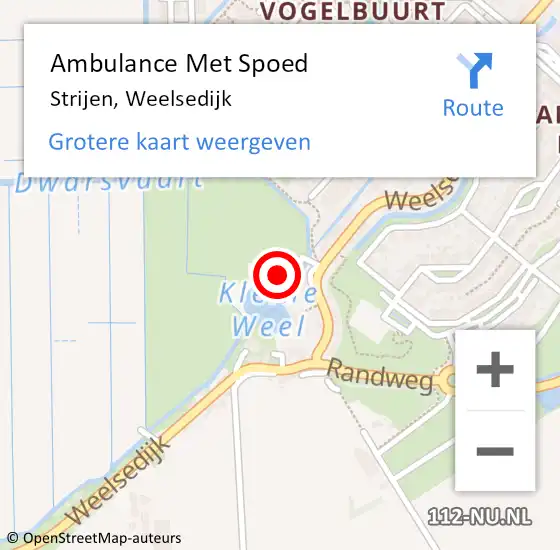 Locatie op kaart van de 112 melding: Ambulance Met Spoed Naar Strijen, Weelsedijk op 20 mei 2024 15:07