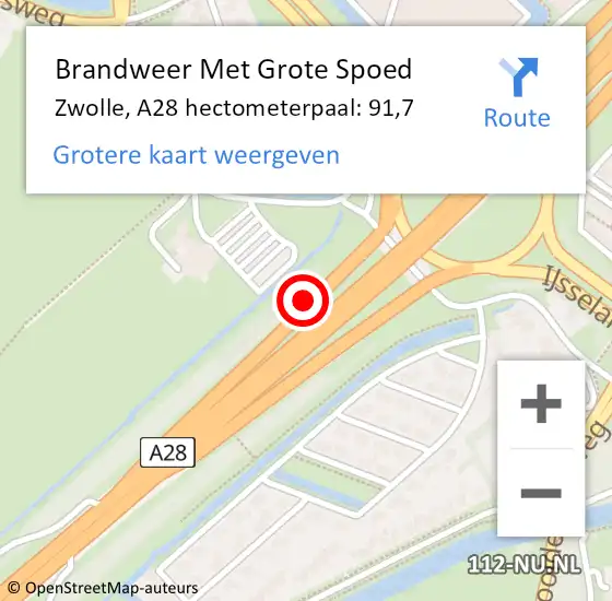 Locatie op kaart van de 112 melding: Brandweer Met Grote Spoed Naar Zwolle, A28 hectometerpaal: 91,7 op 20 mei 2024 15:25