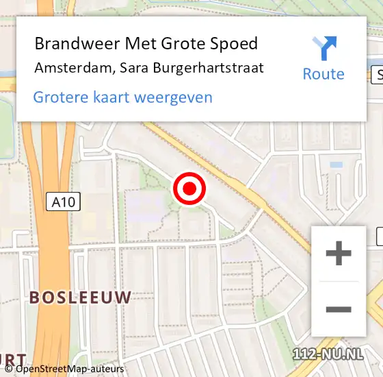 Locatie op kaart van de 112 melding: Brandweer Met Grote Spoed Naar Amsterdam, Sara Burgerhartstraat op 20 mei 2024 15:35