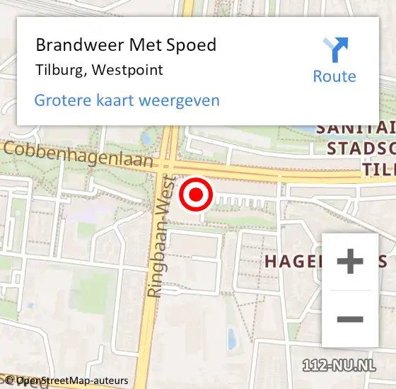 Locatie op kaart van de 112 melding: Brandweer Met Spoed Naar Tilburg, Westpoint op 20 mei 2024 15:36