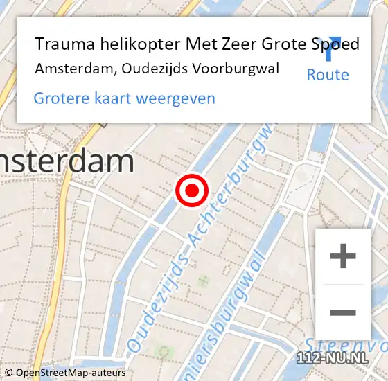 Locatie op kaart van de 112 melding: Trauma helikopter Met Zeer Grote Spoed Naar Amsterdam, Oudezijds Voorburgwal op 20 mei 2024 15:43