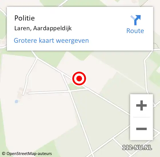 Locatie op kaart van de 112 melding: Politie Laren, Aardappeldijk op 20 mei 2024 15:45