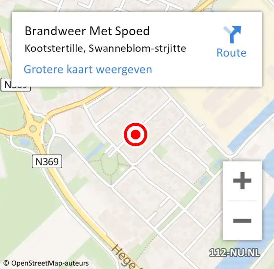 Locatie op kaart van de 112 melding: Brandweer Met Spoed Naar Kootstertille, Swanneblom-strjitte op 20 mei 2024 15:58