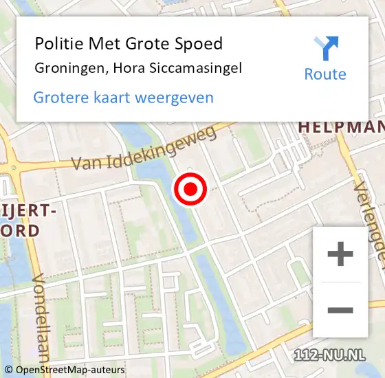 Locatie op kaart van de 112 melding: Politie Met Grote Spoed Naar Groningen, Hora Siccamasingel op 20 mei 2024 15:59