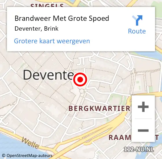 Locatie op kaart van de 112 melding: Brandweer Met Grote Spoed Naar Deventer, Brink op 20 mei 2024 16:12