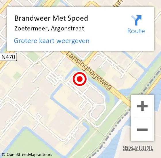 Locatie op kaart van de 112 melding: Brandweer Met Spoed Naar Zoetermeer, Argonstraat op 20 mei 2024 16:14