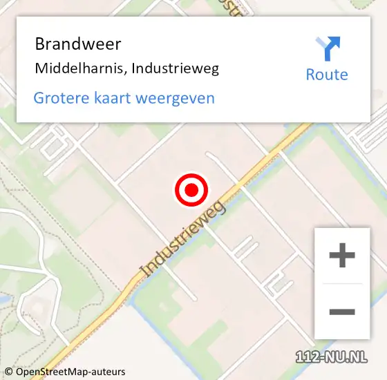 Locatie op kaart van de 112 melding: Brandweer Middelharnis, Industrieweg op 20 mei 2024 16:17