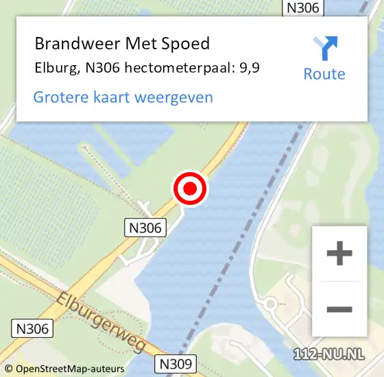 Locatie op kaart van de 112 melding: Brandweer Met Spoed Naar Elburg, N306 hectometerpaal: 9,9 op 20 mei 2024 16:19