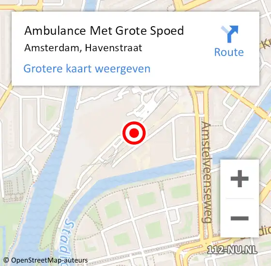 Locatie op kaart van de 112 melding: Ambulance Met Grote Spoed Naar Amsterdam, Havenstraat op 20 mei 2024 16:20