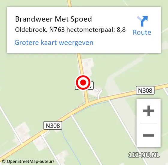 Locatie op kaart van de 112 melding: Brandweer Met Spoed Naar Oldebroek, N763 hectometerpaal: 8,8 op 20 mei 2024 16:26
