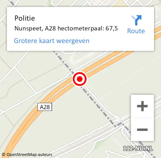 Locatie op kaart van de 112 melding: Politie Nunspeet, A28 hectometerpaal: 67,5 op 20 mei 2024 16:31