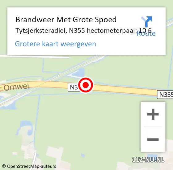 Locatie op kaart van de 112 melding: Brandweer Met Grote Spoed Naar Tytsjerksteradiel, N355 hectometerpaal: 10,6 op 20 mei 2024 16:36