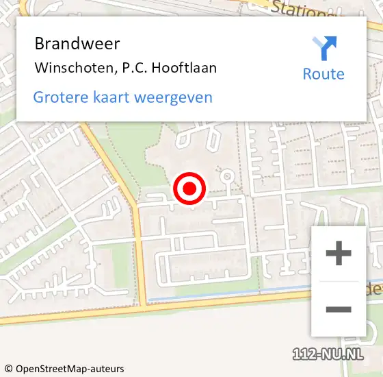 Locatie op kaart van de 112 melding: Brandweer Winschoten, P.C. Hooftlaan op 20 mei 2024 16:38