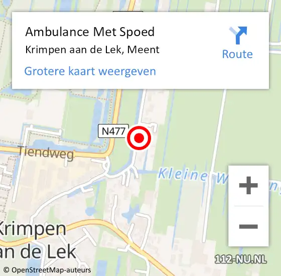 Locatie op kaart van de 112 melding: Ambulance Met Spoed Naar Krimpen aan de Lek, Meent op 20 mei 2024 16:40