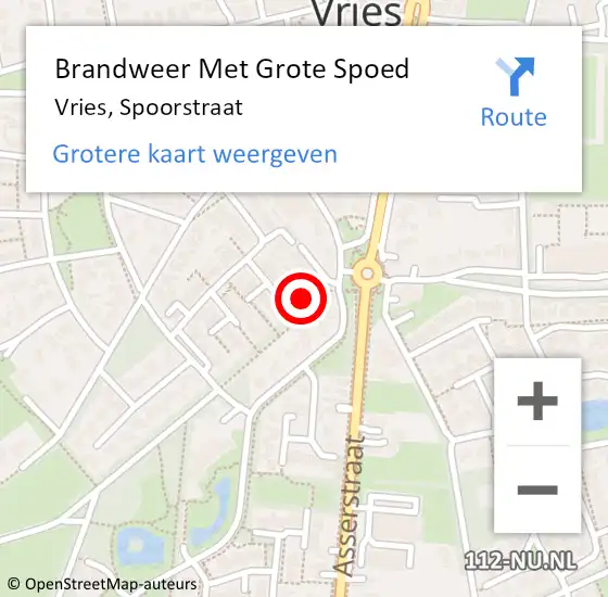 Locatie op kaart van de 112 melding: Brandweer Met Grote Spoed Naar Vries op 20 mei 2024 16:40