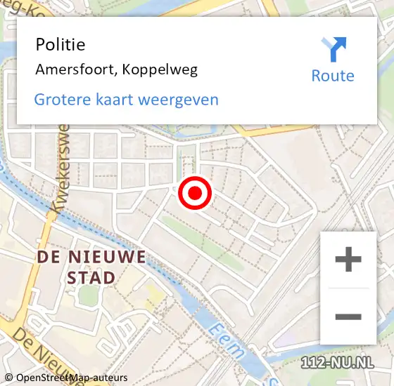 Locatie op kaart van de 112 melding: Politie Amersfoort, Koppelweg op 20 mei 2024 16:51