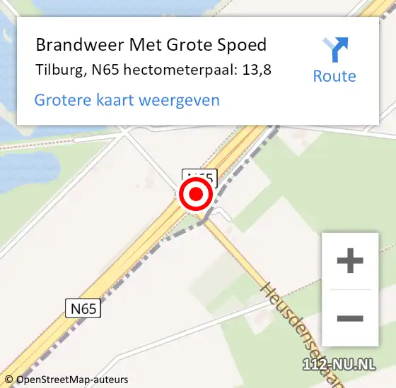 Locatie op kaart van de 112 melding: Brandweer Met Grote Spoed Naar Tilburg, N65 hectometerpaal: 13,8 op 20 mei 2024 16:56